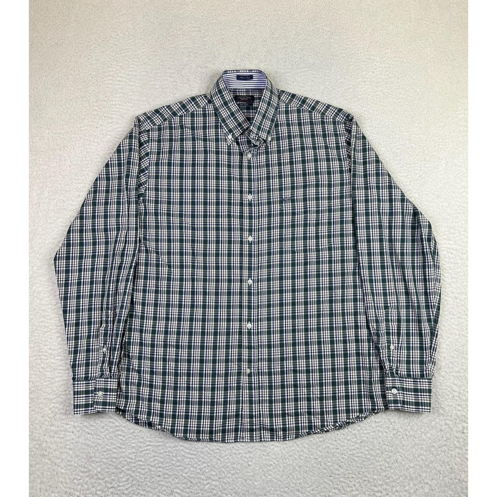 Paul &‎ Shark Shirt Mens Large Green Blue Plaid Button Down Soft Touch Italy